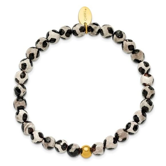 Chisel Stainless Steel Yellow IP-Plated Black Spot Agate Beaded Bracelet - Picture 4 of 7